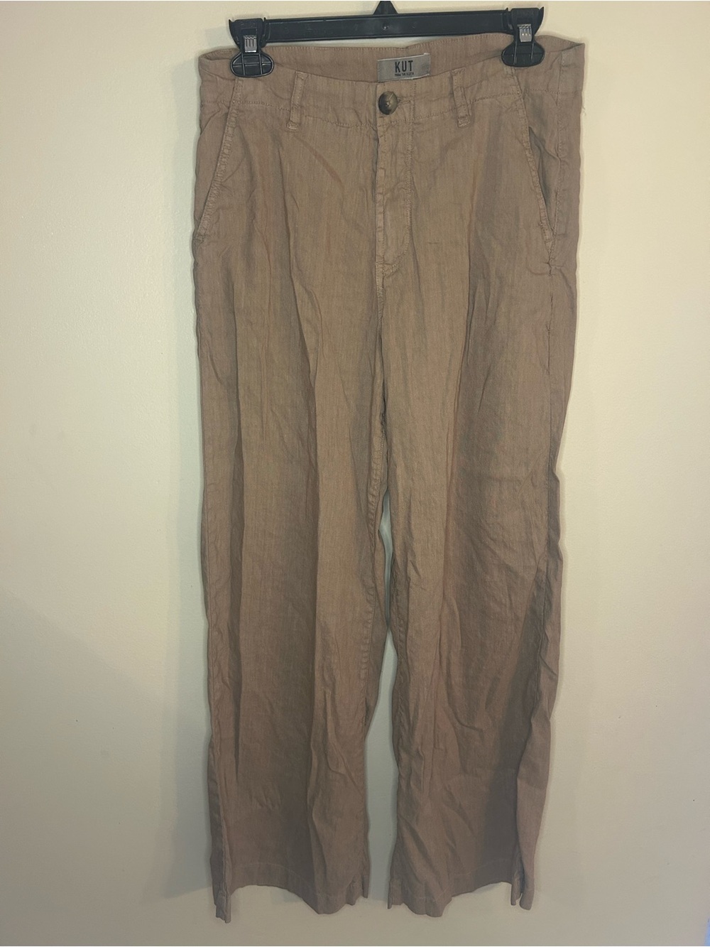 Kut from the Kloth Wide-Leg Linen-Blend Pants in Tan